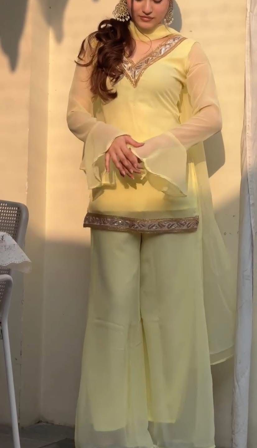 Georgette Sequence Three Piece Yellow