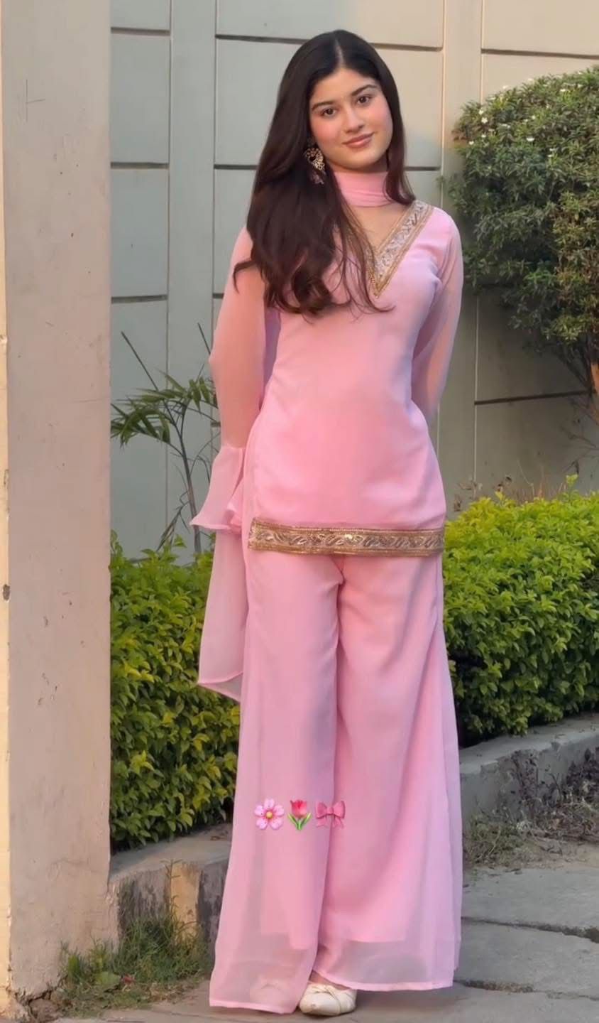 Georgette Sequence Three Piece Sweet Pink