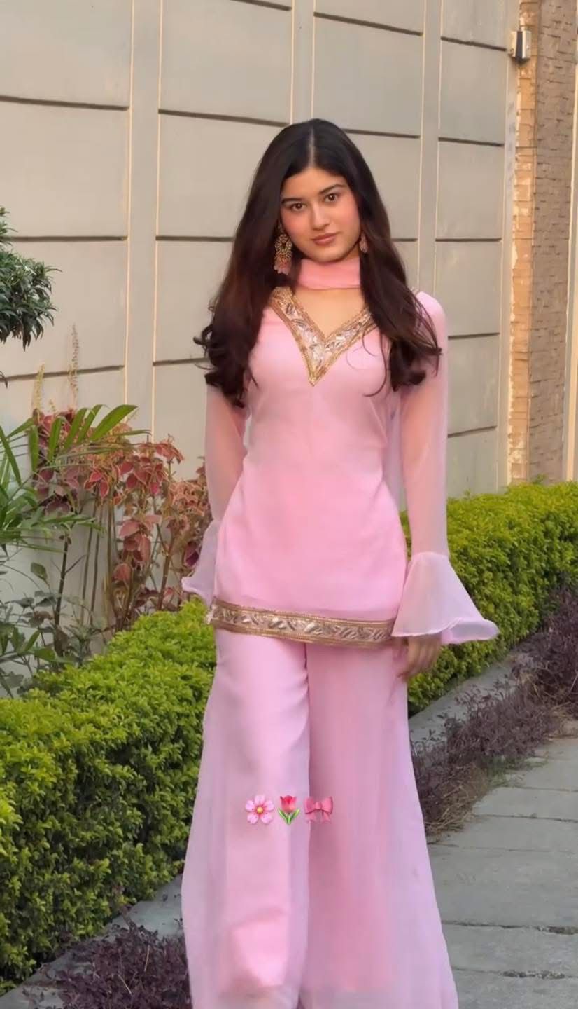 Georgette Sequence Three Piece Sweet Pink