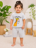Kids Giraffe Print T-Shirt & Shorts Set – Grey