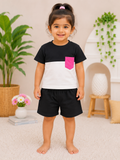 Kids Color Block T-Shirt & Shorts Set – Black & White