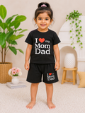 Kids I Love Mom Dad T-Shirt & Shorts Set – Black