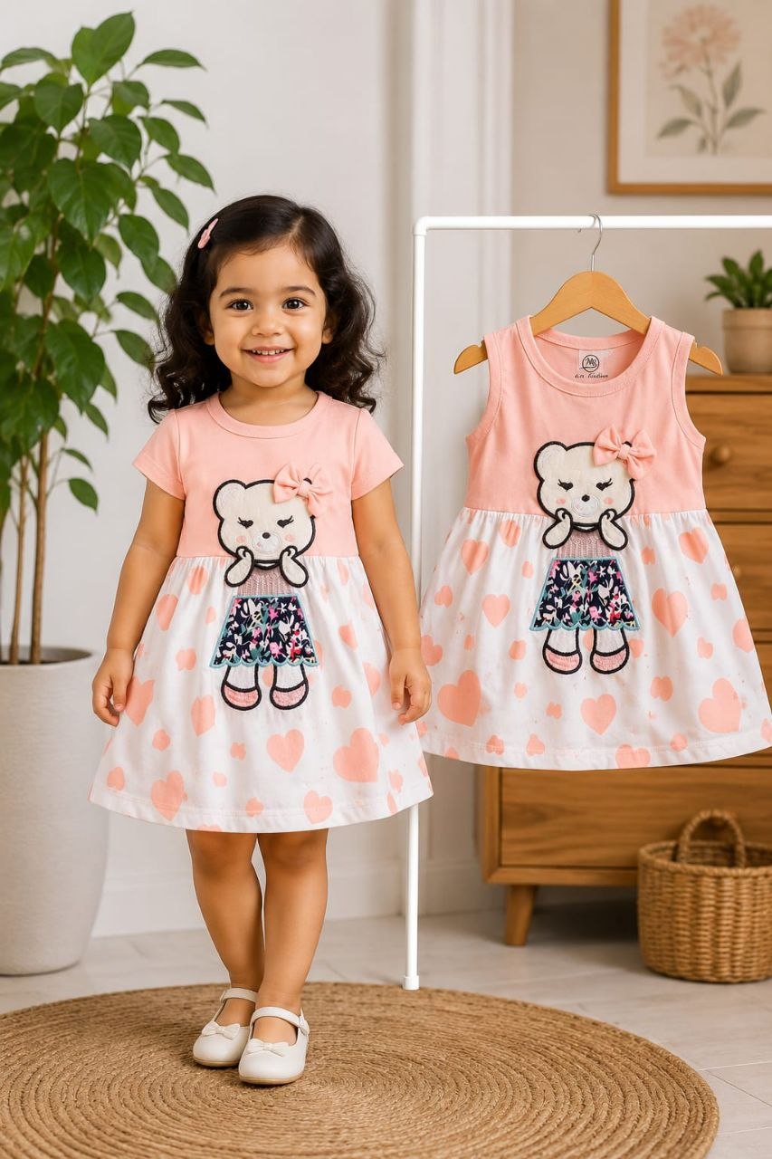 Girls BabySweet Teddy Bear Print Cotton Frock Dress | Soft & Comfortable Party Wear (1–10Years) (Copy 3)