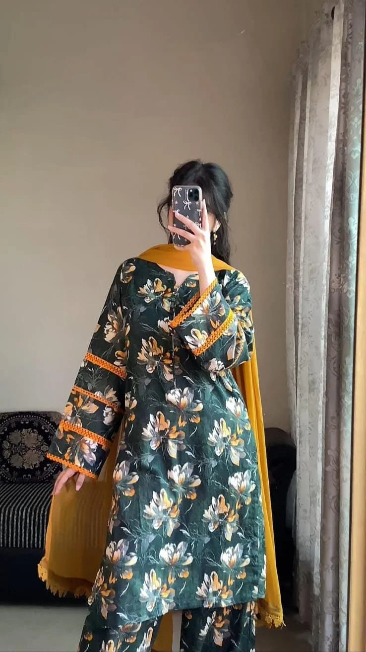 Premium Cotton Readymade Three Piece Floral Dress for Women in Bangladesh